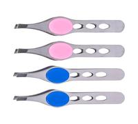 IMIKEYA Juego de 4 Pinzas para Cejas de Acero Inoxidable, Puntas Inclinadas, Colores Rosa y Azul, Herramienta de Belleza Precisa para Depilación Facial y Eliminación de Vellos Finos,