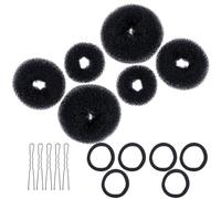 IMIKEYA Kit de Herramientas para Peinar el Cabello 3 Sets de Moños de Plástico Negro, Bandas Elásticas y Horquillas Peinados Rápidos en Yoga y Banquetes