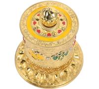 IMIKEYA Latón Rueda de Oración Budista y Papel Dorada para Mesa | Decoración Vintage, Estilo Religioso y Buddha, para Oficina, Escritorio y Coche Interior