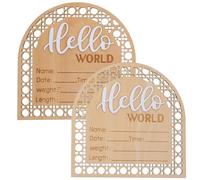 IMIKEYA Letreros de Nacimiento para Ñiño de Madera Lisa, Cartel Hola Mundo 2 Piezas, Señal Decorativa para Anunciar Recién Nacido, Tarjetas para Hospital y Sesiones Fotográficas