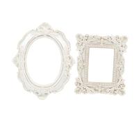 IMIKEYA Marcos de Decorativos Vintage para Escritorio Set 2 Piezas 1 Ovalado y 1 Cuadrado Blanco Perla Multifuncionales para Fotografía y Decoración de Hogar o Oficina Resistentes