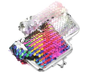 IMIKEYA Monedero Pequeño para Mujer con Lentejuelas Reversible y Cierre de Beso, Mini Bolso Compacto de Colores Brillantes, Conjunto de 2 Piezas para Uso Diario y Viaje