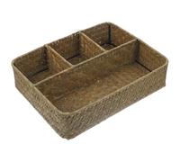 IMIKEYA Organizador de Cesta Tejida de Junco Natural, Cesta de Almacenamiento Multifuncional para Estación de Té, Accesorios para Café y Escritorio, Tamaño Mediano, Color Original,