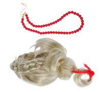 IMIKEYA Peluca Rubia Trenzada con Lazo Rojo y Collar, Peluca de Cosplay Sintética Ligera para Mujer y Niña, Conjunto de 3 Piezas para Disfraces de Carnaval y Fiestas Navideñas