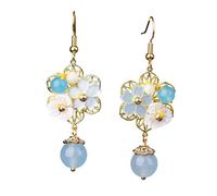 IMIKEYA Pendientes Étnicos Chinos con Flor y Bola Colgante de Aretes Mujer con Diseño Vintage para Festival de y Cumpleaños