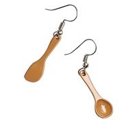 IMIKEYA Pendientes Hechos a Mano Gancho de Oreja, Joyas Divertidas Forma de Cuchara, Alambre Ligero y Color Café, para Mujer, Uso Diario y Obsequio Especial, Diseño Mini y Creativo