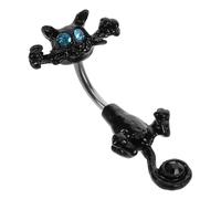 IMIKEYA Piercing Ombligo de Acero Inoxidable con Colgante de Gato y Gemas de Imitación Color Negro Joyería Corporal para Mujer Accesorio Elegante para Fiestas y Uso Diario