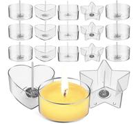 IMIKEYA Portavelas de Té con Moldes Variados Redondo Cuadrado Corazón Estrella 40 Piezas de PC Transparente 100 Mechas para Hacer Velas Artesanales DIY Recipientes para Cera