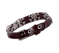 IMIKEYA Pulsera de Piel de Punk Calavera Ajustable Pulsera Retro para Muñeca Color Marrón Oscuro Accesorio Creativo para Fiestas Graduaciones y Uso Diario