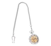 IMIKEYA Reloj de Bolsillo Vintage Mecánico Manual Hueco de Aleación Color Plata para Caballero, Movimiento Analógico y Cadena