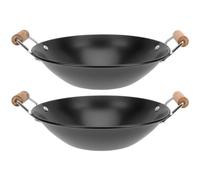 IMIKEYA Sartenes para Cocinar Diseño Práctico y Fácil de Limpiar Juego de 2 de Metal con Mango de Madera Adecuado para Camping y Restaurante