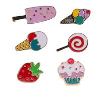 IMIKEYA Set de 6 Broches de Aleación Diseño de Helado, Fresa y Piruleta para Verano, Broches Lindos y Detallados para Camisetas y Bolsas