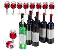 IMIKEYA Set de Mini Copas de Vino y Botellas para Casa de Muñecas 18 Piezas Copas Oscuro y Botellas Decoración Miniatura para Actividades Exteriores y Mesa