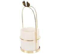 IMIKEYA Tarro Porta Utensilios de Cocina de Cerámica y Hierro para Encimera, Organizador Compacto para Cucharas y Cubiertos en Cocina Dorado