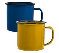 IMIKEYA Taza de Esmalte Vintage para Beber Té y Agua, Set 2 Piezas, Tamaño Pequeño, Color Amarillo y Azul, Multifuncional para Hogar, Oficina y Restaurante, Resistente y Estable