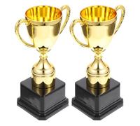 IMIKEYA Trofeos Infantiles de Plástico Dorado, 2 Piezas Pequeñas para Premios y Recuerdos de Fiesta, Trofeos de Premio Ligeros y Seguros Competiciones y Celebraciones Escolares