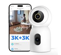 IMILAB 3K+3K Cámara Interior Negro: Monitor Bebé/Mascota, Vista 360°, Cámara Dual-Lens, WiFi 5G, Detección Llanto/Movimiento/Fuego/Humo, Montaje Pared/Mesa, Plug-in, Instalación Fácil(C30 Dual)