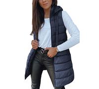 Imily Bela Chaleco acolchado largo y ligero con capucha para mujer, sin mangas, chaqueta de invierno, chaleco de entretiempo cálido, Construcción oscura, XL