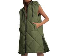 Imily Bela Chaleco Acolchado para Mujer con Capucha, Ligero, Sin Mangas, Chaqueta de Entretiempo, Informal, Largo, Verde Militar, L