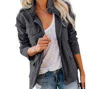 Imily Bela Chaqueta anorak militar para mujer, parka safari, abrigo utilitario, botones a presión con bolsillos, gris oscuro, XL