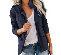 Imily Bela Chaqueta anorak militar para mujer, parka safari, abrigo utilitario, botones a presión con bolsillos, azul oscuro, M