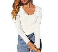Imily Bela Jersey para mujer otoño elegante jersey de punto fino para mujer Slim Basic Top Sexy Camiseta de manga larga invierno, Blanco, M