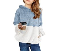 Imily Bela Niñas Niñas Sudadera con Capucha Sudadera de Felpa Sudadera con Capucha de Colores Sudadera de Manga Larga con Bolsillo(Azul grisáceo, 140/9-10 años)