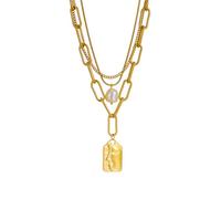 IMINI Abstract Face Layered Colgante Collar Imitación Perla Chapado Oro Link Cadena Ajustable Gargantilla Collares Stackable Joyería de Moda para Mujeres Esposa, Piccolo, Acero inoxidable, No es una