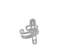 IMINI Anillo abierto de seguridad con clip de circonita cúbica para mujeres, adolescentes y niñas, fila de circonita cúbica de doble capa, estrella de la suerte, banda de dedo apilable ajustable,