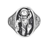 IMINI Anillo abierto vintage del universo de astronautas, chapado en plata, joyería de declaración del sistema solar, diseño único de nave espacial planeta, anillo de compromiso para hombres y mujeres