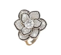 IMINI Anillo ajustable de flor de camelia con diamantes de imitación brillantes, triple capa, circonita cúbica, anillo abierto, tallas L 1/2 a T 1/2, joyería de compromiso de eternidad para mujer