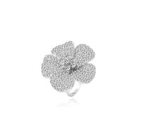 IMINI Anillo ajustable de flor de circonita cúbica brillante para mujer, anillo abierto de circonita cúbica, talla L 1/2 a T 1/2, promesa de compromiso floral bohemio, Metal, Zirconia cúbica