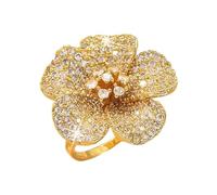 IMINI Anillo ajustable de flor de circonita cúbica brillante para mujer, anillo abierto de circonita cúbica, talla L 1/2 a T 1/2, promesa de compromiso floral bohemio, Metal, Zirconia cúbica