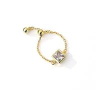 IMINI Anillo de cadena de eslabones de circonita cúbica con bola colgante chapada en oro de 18 quilates, banda de dedo ajustable con piedra natal apilable, anillo de promesa de eternidad, anillos de