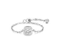 IMINI Anillo de cadena de eslabones de circonita cúbica con bola de cuentas colgante, plata de ley 925, banda ajustable, piedra natal, anillos de promesa apilables, borla colgante, joyería de moda,