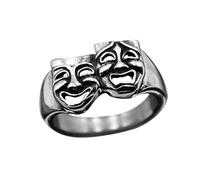 IMINI Anillo de declaración de máscara de teatro, joyería de tragedia de comedia, banda ancha de drama vintage para mujeres y hombres, regalos únicos para cumpleaños de mejores amigos, Metal, Sin