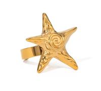 IMINI Anillo De Declaración Estrella De Mar Vintage Para Mujeres Chapado De Acero Inoxidable Chapado Moda Ajuste Espiral Océano Mene De Mar Abierto Hebillas De Dedo Confort, Metal, Sin piedras