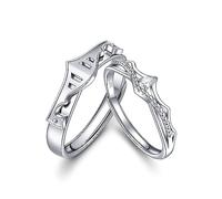 IMINI Anillo de princesa y caballero para parejas, anillos de compromiso en plata 925 con cristal, abiertos para hombre y mujer, regalo romántico para novia y novio