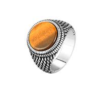 IMINI Anillo de sello de piedra vintage para hombres y mujeres, acero inoxidable plateado antiguo, banda para nudillos para pulgar, joyería retro de motociclista, ágata negra, ojo de tigre, regalo