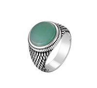 IMINI Anillo de sello de piedra vintage para hombres y mujeres, acero inoxidable plateado antiguo, banda para nudillos para pulgar, joyería retro de motociclista, ágata negra, ojo de tigre, regalo