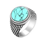 IMINI Anillo de sello de piedra vintage para hombres y mujeres, acero inoxidable plateado antiguo, banda para nudillos para pulgar, joyería retro de motociclista, ágata negra, ojo de tigre, regalo