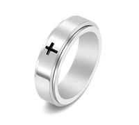 IMINI Anillo giratorio minimalista con cruz para aliviar la ansiedad, banda giratoria de acero inoxidable de 6 mm para hombres y mujeres, cristiano Jesucristo, Señor, oración, fe, joyería de regalo
