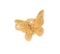 IMINI Anillo minimalista ajustable de mariposa para mujer, de acero inoxidable, banda abierta para el dedo medio, tamaño O a Y, peso ligero, compromiso, boda, cóctel, Acero inoxidable, Sin piedra