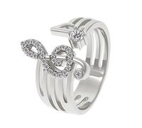 IMINI Anillos abiertos de circonita cúbica con nota musical, delicada declaración de clave de sol para mujeres, niñas, niños, compromiso, boda, banda ajustable de dedo medio, joyería de cristal,