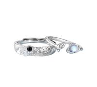 IMINI Anillos de astronautas a juego para mujeres y hombres, promesa de compromiso, boda, delicado planeta espacial, estrellas, piedra lunar, circonita cúbica, anillos ajustables abiertos, aniversario