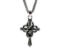 IMINI Collar gótico de cruz de serpiente para hombres y mujeres, colgante de crucifijo de cobra vintage con cadena de acero inoxidable de 60 cm, regalo personalizado punk, hip hop