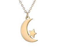 IMINI Collar minimalista con colgante de estrella de luna creciente, cadena de acero inoxidable ajustable de 42 a 47 cm, joyería celestial simple y moderna para mujer, uso diario y cumpleaños, S