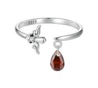 IMINI Delicado anillo de plata de ley con diseño de sangre para mujeres y niñas, con forma de lágrima de cristal rojo, con espada colgante, estilo vintage, abierto, para fiesta, cosplay, joyería