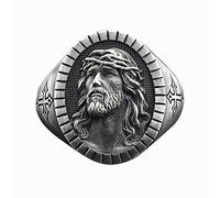 IMINI Hombres Jesús cabeza anillo católico cristiano cruz signo religioso amuleto bautismo bandas vintage Biker joyería regalo para hombres niños mujeres padre día Accesorios, 10, Cobre, Sin piedras