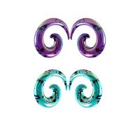 IMINI Juego de 2 pares de dilatadores de oreja de caracol en espiral de acrílico, 2 pares (8 tamaños: 2 - 12 mm) en morado vibrante y turquesa moteados Y2K joyería para piercing corporal, Large